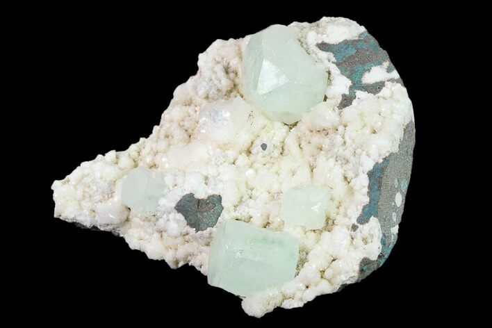 Green Apophyllite Crystals and White Heulandite - India #135827